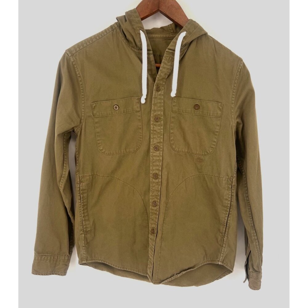 American Eagle Mens Hooded Shacket Army Green Size Small Jacket Button Up